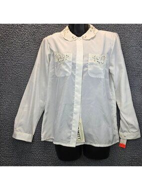 Vintage 80s Mr. Witt Embroidered Prairie Blouse 6 White 80s Victorian Cottagecor